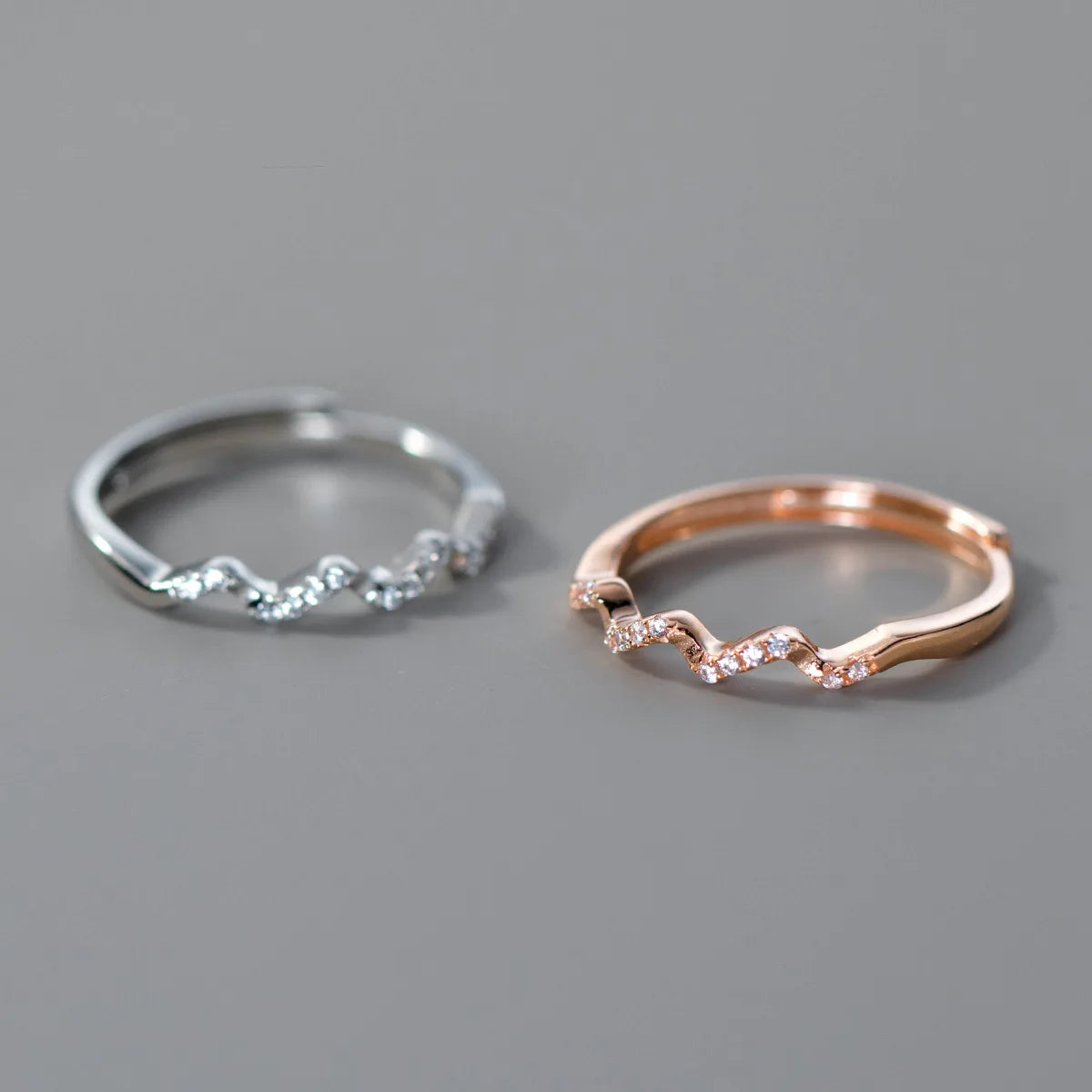 Classic Fresh Design S925 Sterling Silver Wave CZ Finger Ring Adjustable Simple Style S925 Silver Jewelry for Women Girl R01221