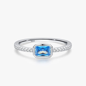 Ailmay Real 925 Sterling Silver Luxury Romantic Rectangle Blue Clean CZ Ring for Women Trendy Wedding Accessories Jewelry Gifts