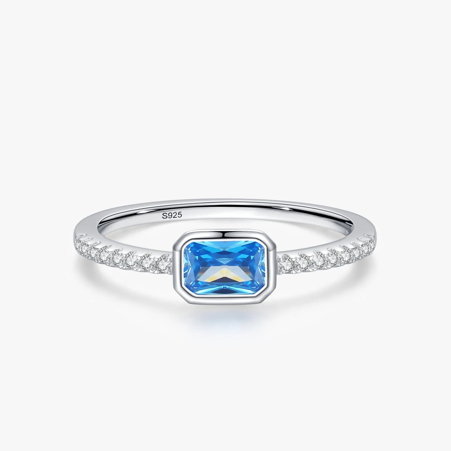 Ailmay Real 925 Sterling Silver Luxury Romantic Rectangle Blue Clean CZ Ring for Women Trendy Wedding Accessories Jewelry Gifts