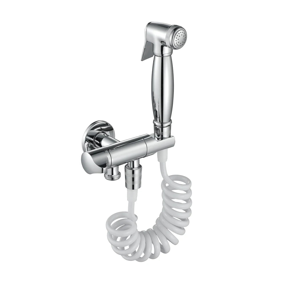 HONGDEC Chrome Handheld Bidet Shower Set with Easy Installation Brass Material Wall-Mounted Toilet Bidet Sprayer Nozzle