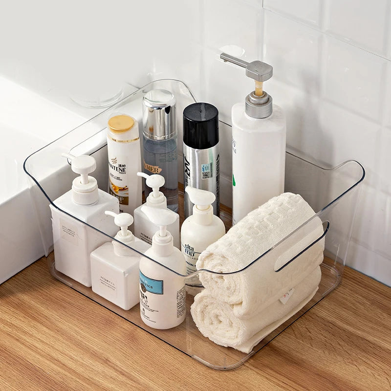 Modern Transparent PS Plastic Desktop Storage Box Multifunctional Rectangular Design for Cosmetic Kitchen Home Storage PET Type