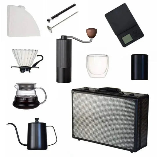 Custom Travel Box Set All-in-One Metal Coffee Kettle Dripper and Grinder for Camping & Outdoor Pour Coffee Maker Set Gift