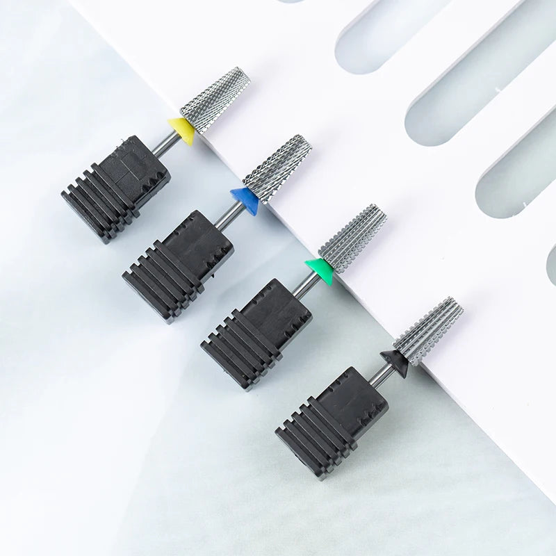 5 in 1 Cross Cut Cuticle Clean Diamond Tornado Tapered Barrel Gold Carbide Tungsten Steel Filing 4XC Nail Drill Bits Set