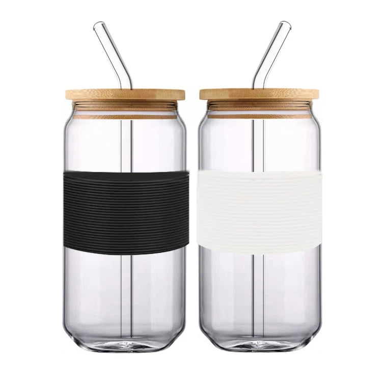 Ready to Ship 16oz 20oz Clear Soda Coffee Juice Milk Boba Drinking Beer Can Shape Glass Cups With Bamboo Lids and Glass Straws