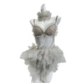 Sexy Rhinestone Mesh Princess Bikini Sets Women Bra Tutu Skirts Stage Performance Costume Exotic Stripper Dancewear Club Bikini