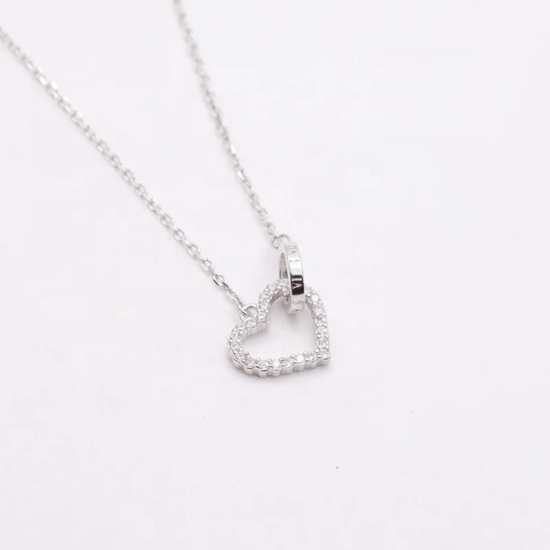 Heart Circle Necklace 925 Sterling Silver Interlocking Heart Ring Necklace Pendant for Women Pendant Necklace Hollow Heart