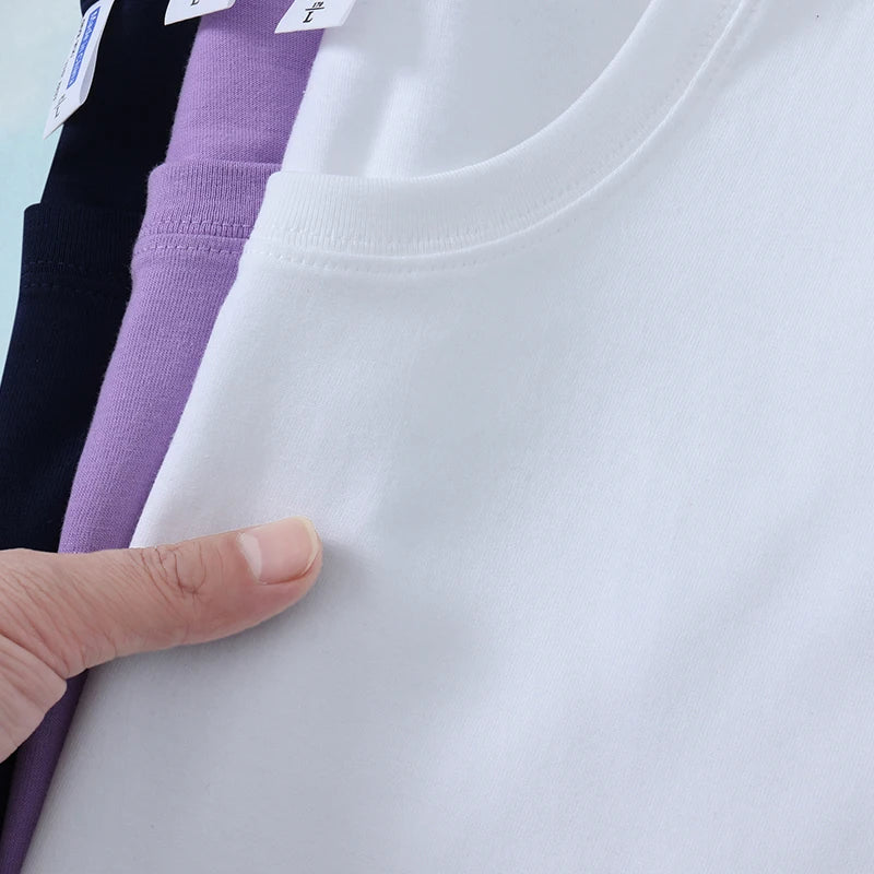 Customized 100% Cotton MenT-Shirt Heavyweight 210gsm Summer Casual Style Short Sleeve Blank White Print Knitted Fabric