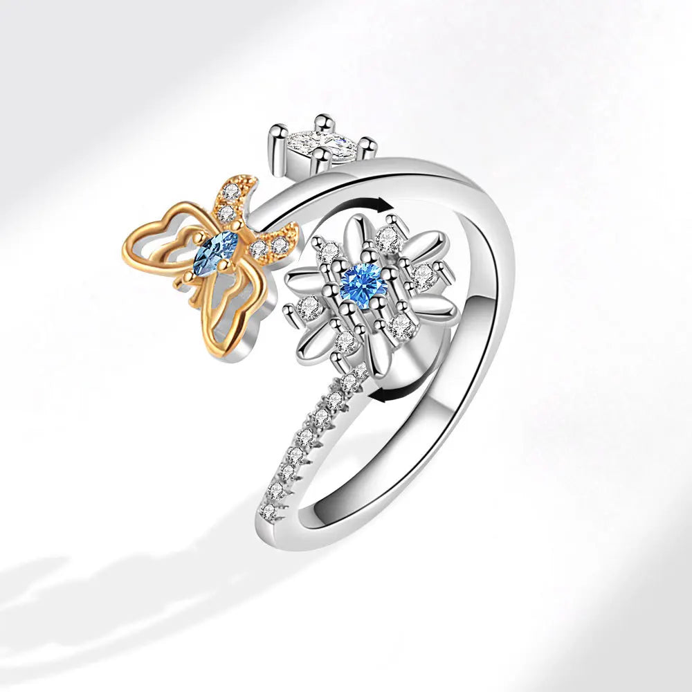 Anillos Anti Ansiedad Rotatable Butterfly Flower Ring Anxiety Stress Relef Fidget Ring for Women Spinner Open Adjustable Ring