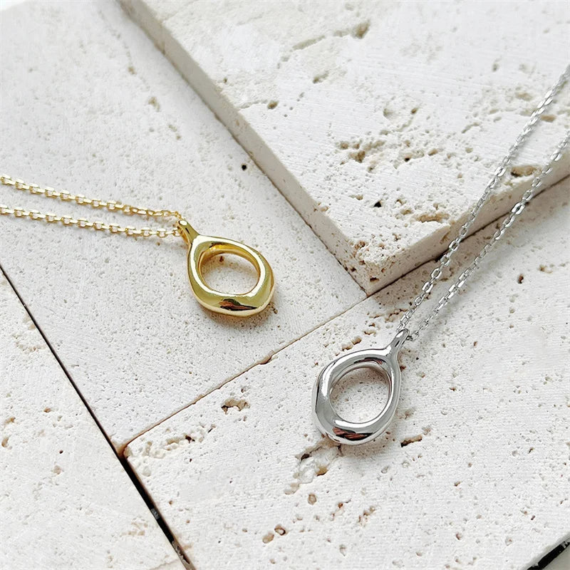 Fine Jewelry Design O Shape 925 Sterling Silver Minimalist 18k Gold Plated Geometric Pendant Necklace