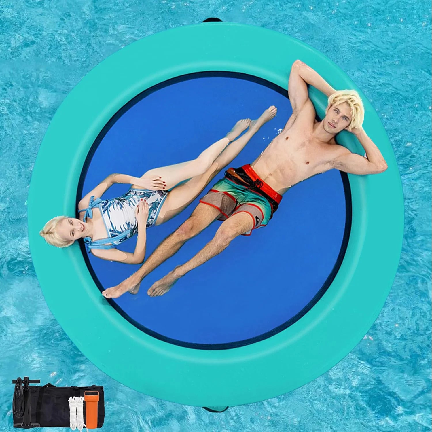 Vanace Heavy-Duty Pool Hammock Float Round Floating Ring Inflatable Water Mattress Ice Bathtub Accessories
