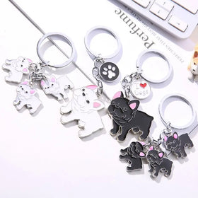 Cute French Bulldog Key Ring Kawaii Pet Dog Puppy Pendant Bag Car Keychain Bulldog Metal 3D Animal Key Chains Charms Accessories