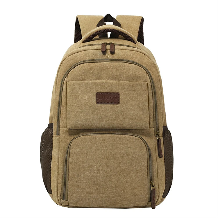 Custom logo Brown Travel Messenger Executive Vintage Canvas 17" Laptop Backpack Men Shoulder