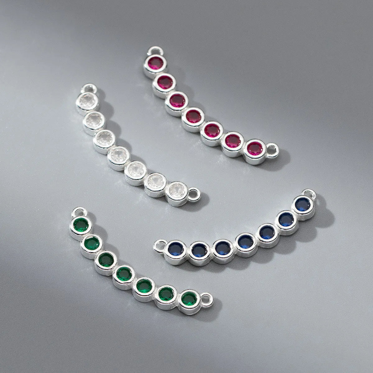 New Style 925 Sterling Silver Zircon Curved Charms Pendant for Jewelry Making Necklace Connector