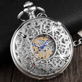 2020 Fashion Silver Engraved Hand Wind Mechanical Pocket Watch for Men Women Vintage Steampunk Fob Skeleton Watch Male Gift