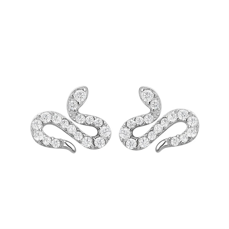 Minimalist 925 Sterling Silver Pave CZ Diamond Snake stud Earrings For Women Girls