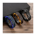 Evil Eye Leather Bracelets Men with Magnetic Clasp Pulseras Para Hombres Tiger Eye Natural Stone Mens Leather Bracelet