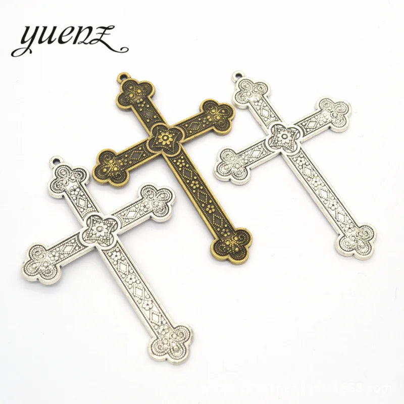 YuenZ Antique silver color Charms cross Plated Pendants Jewelry Making DIY Handmade Craft 80*53mm T11