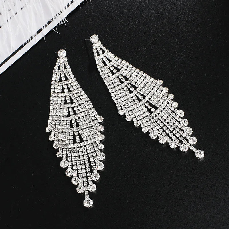 Fashion Trendy Claw Chain Rhinestone Earrings Long Tassel Crystal Drop Rhinestone Dangle Earring for Women
