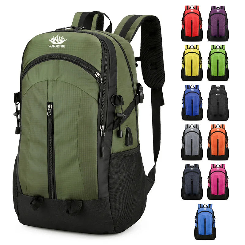 MKW-7176 Lightweight Outdoor Travel Backpack Waterproof Hiking Camping Backpack Foldable Climbing Bag with USB Charging