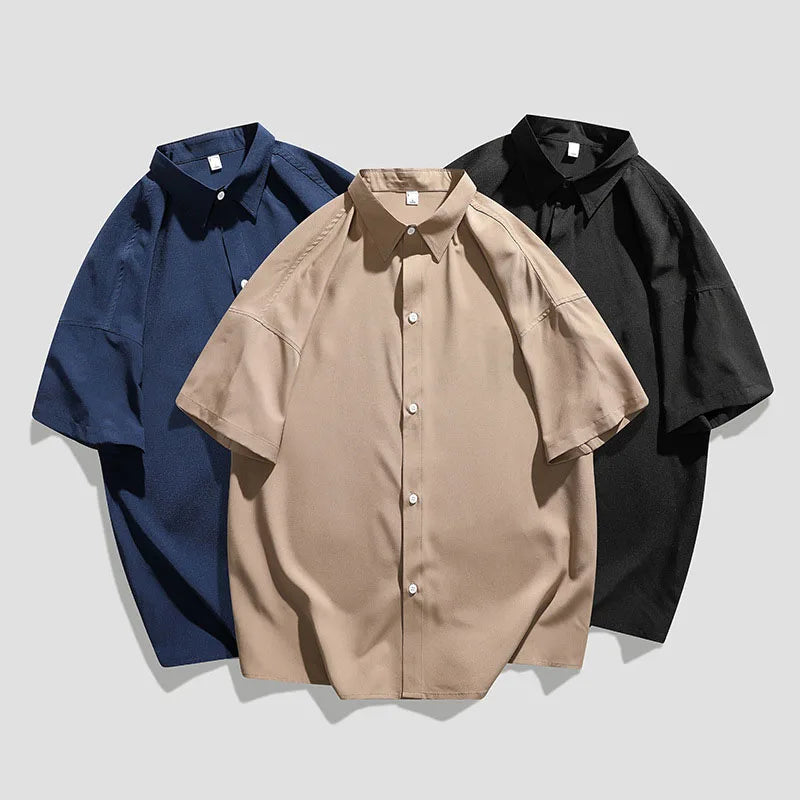Fashion Solid Color Loose T-shirt Summer Thin Short-sleeved Shirt Men's Simple Solid Color Shirt