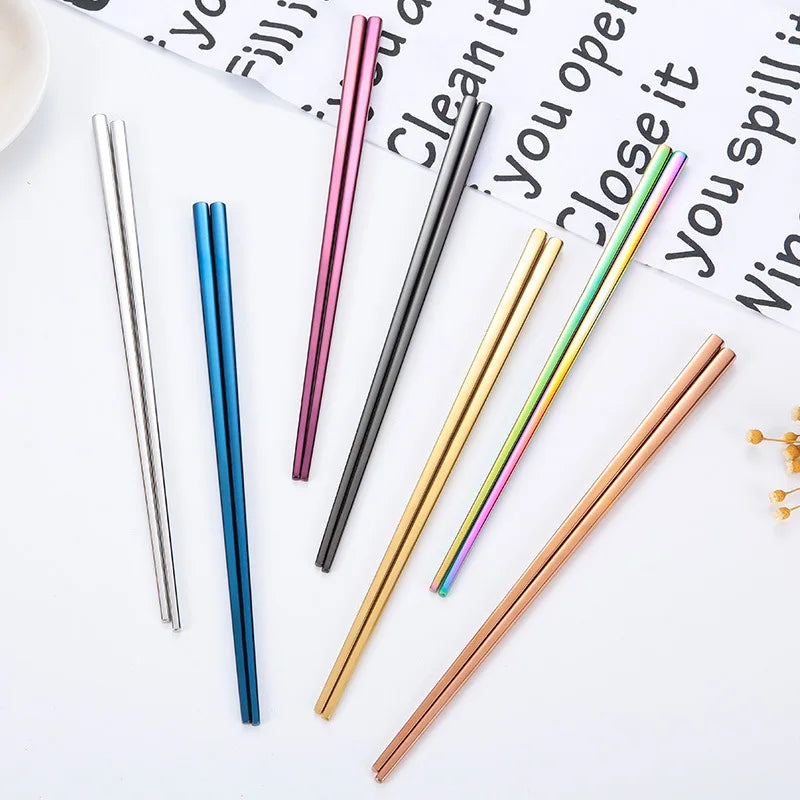 Customized Logo Korean Titanium 304 Stainless Steel Chopsticks Reusable Metal Chopsticks Blue Purple Chopsticks Wholesale