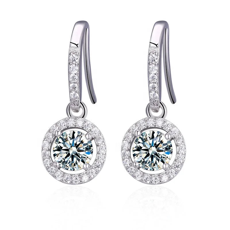 Factory Wholesale Fine Jewelry Genuine S925 Silver Earrings with 1ct Moissanite White Gold halo Earring Hoop
