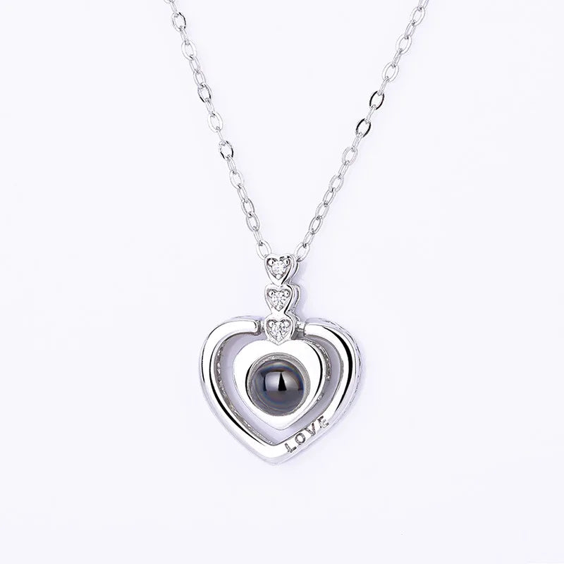 925 Sterling Silver Heart-shaped Language Stone Pendant NecklaceLight Luxury Elegant Jewelry Gift for Women