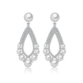 Hot Selling Silver Plated Elegant Cubic Zircon Long Pearl Chandelier Drop Wedding Earrings for Women Brides Engagement Jewelry