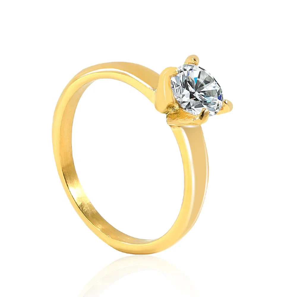 Silver Women Engagement Promise Wedding Ring Band Solitaire Cubic Zirconia Stone