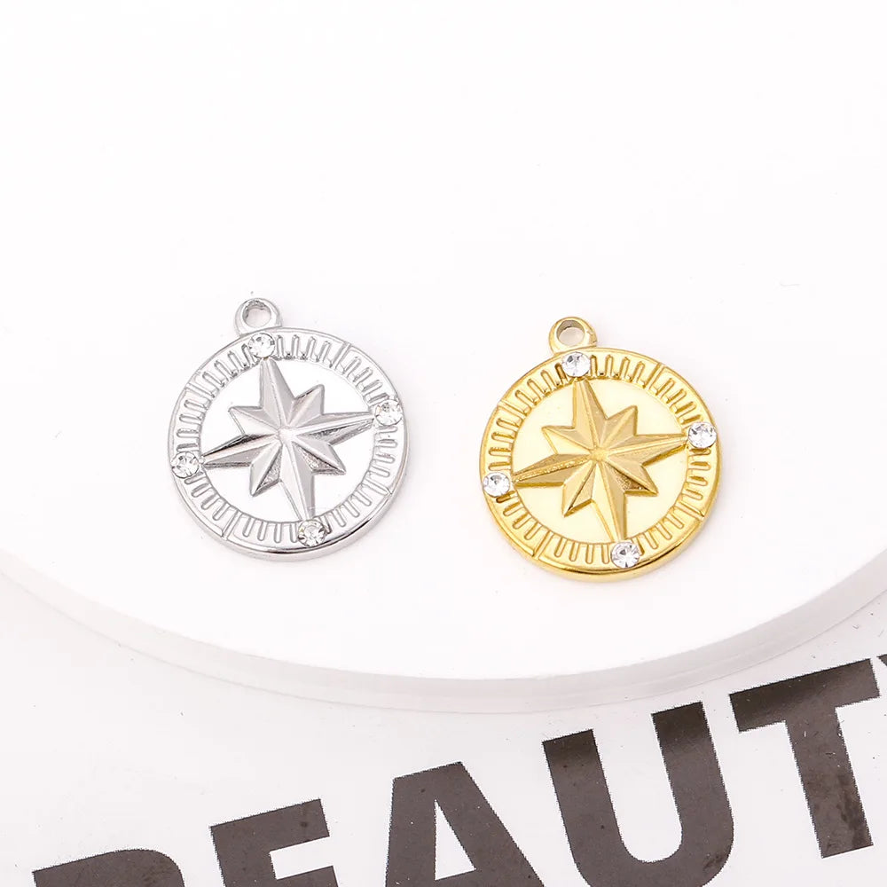 New Stainless Steel Three-dimensional Compass Pendant Gold Plated DIY Necklace Bracelet Jewelry Accessories Charm
