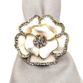 2023 Fashion Rose Flower Napkin Ring Gold Metal White Enamel Crystal Rhinestone Napkin Holder for Hotel Wedding Table Decoration