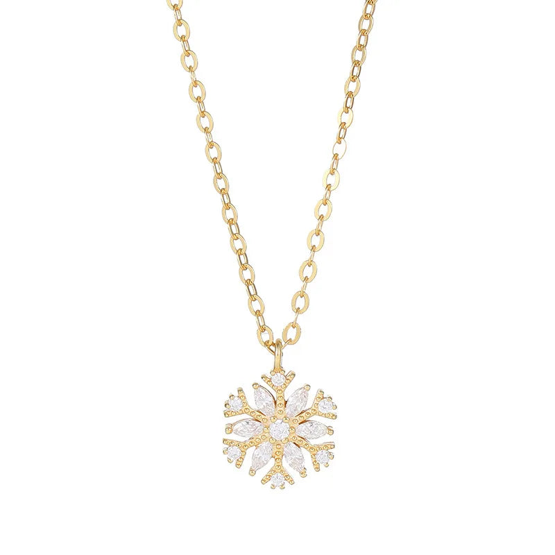 Fine Necklace S925 Sterling Silver Christmas Necklaces Christmas Flower Shaped Zircon Dangle Gold Plated Necklaces for Women