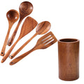 Top Sale Acacia Teak Wood Utensils Spoon Spatula Ladle Skimmer Nonstick Pan Kitchen Cooking Tool Set With Holder