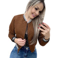 RNSHANGER Autumn Classic Design Womens Printed Short Bomber Jacket Casual Solid Color Zipper Long Sleeve Baseball Jacket