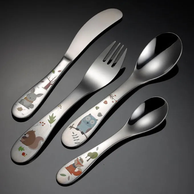 304 Stainless Steel Cutlery Set for Children Metal Knife Fork Spoon and Small Spoon Hot Sale 2025