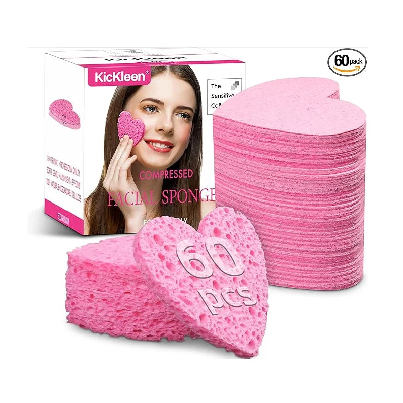 Heart Shape pink Cellulose Sponge for Face Cleaning