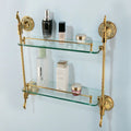 JIENI Wall Mounted Double Layer Gold Glass Shelf for Bathroom Shower Gel and Shampoo Storage Holder