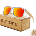 Soft Matte Gray Plastic Frame Durable Spring Hinge Sunglasses Bamboo Wood Temple for Weekend Picnics