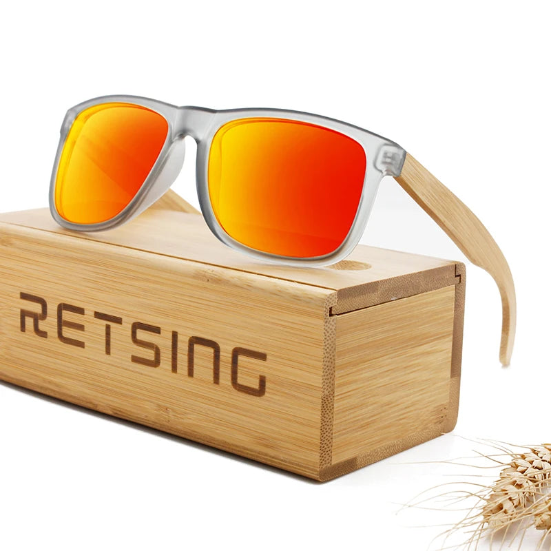 Soft Matte Gray Plastic Frame Durable Spring Hinge Sunglasses Bamboo Wood Temple for Weekend Picnics