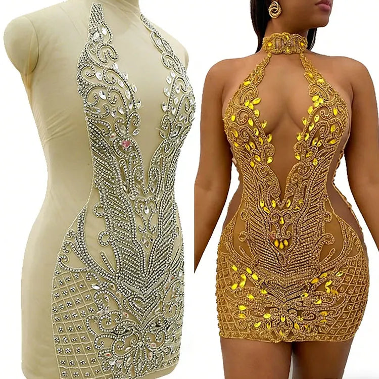 WDP-395  Fashion Designer 10 Color 2022 Girls Custom Crystal Glass Rhinestone Applique Black Bodicce for Dresses