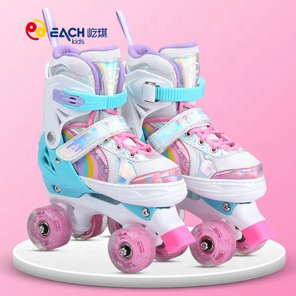 Wholesale Professional-level Children's 4-Wheel Quad Roller Skates Adjustable Leather PVC Outsole Shoes for Outdoor Fun MegaBDM
