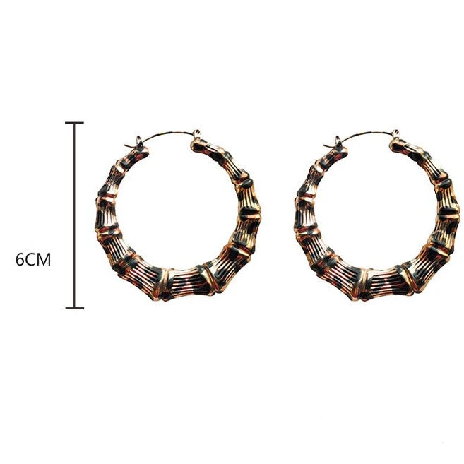 Elegant 6cm Gold Bamboo Joint Leopard Print Hoop Earring Unique Design Fine Jewelry for Party Made of Brass