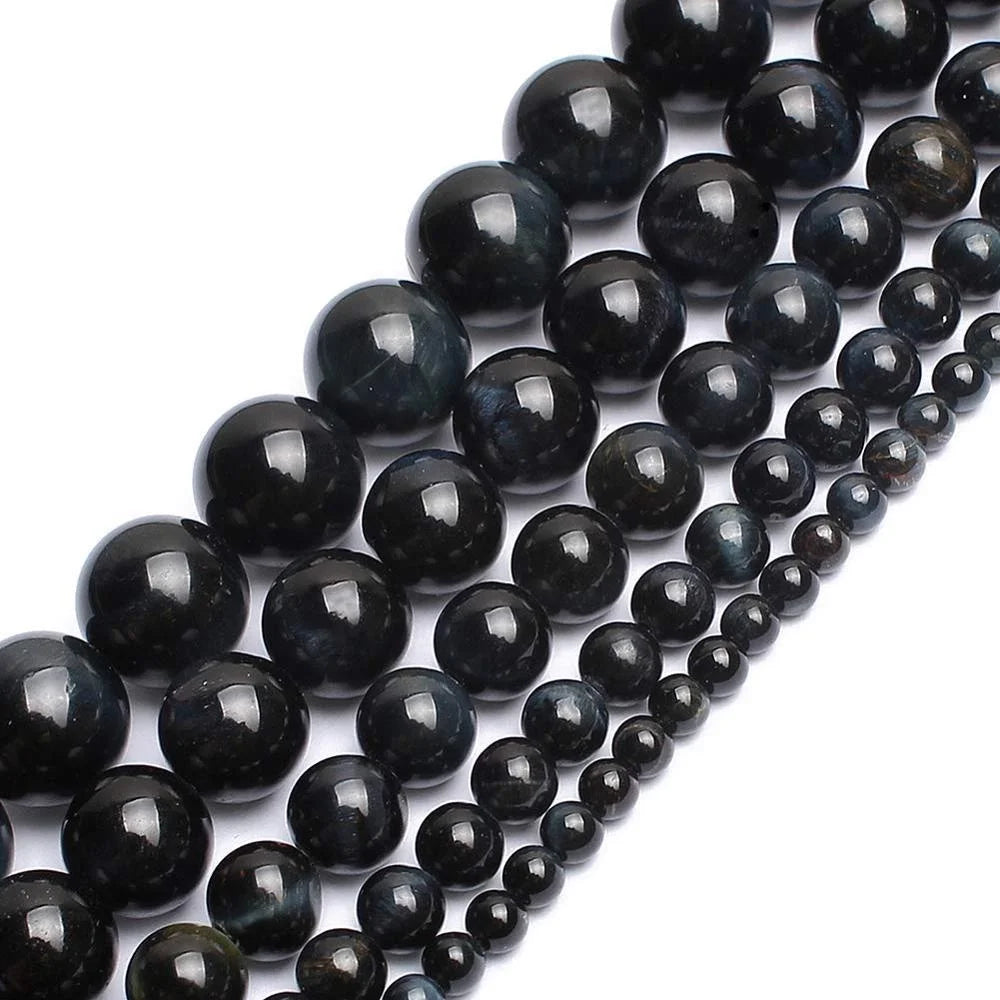 AA Black Blue Tiger Eye Round Energy Stone Healing Power Gemstone Loose Beads (Natural Tiger Eye Color Dyed)