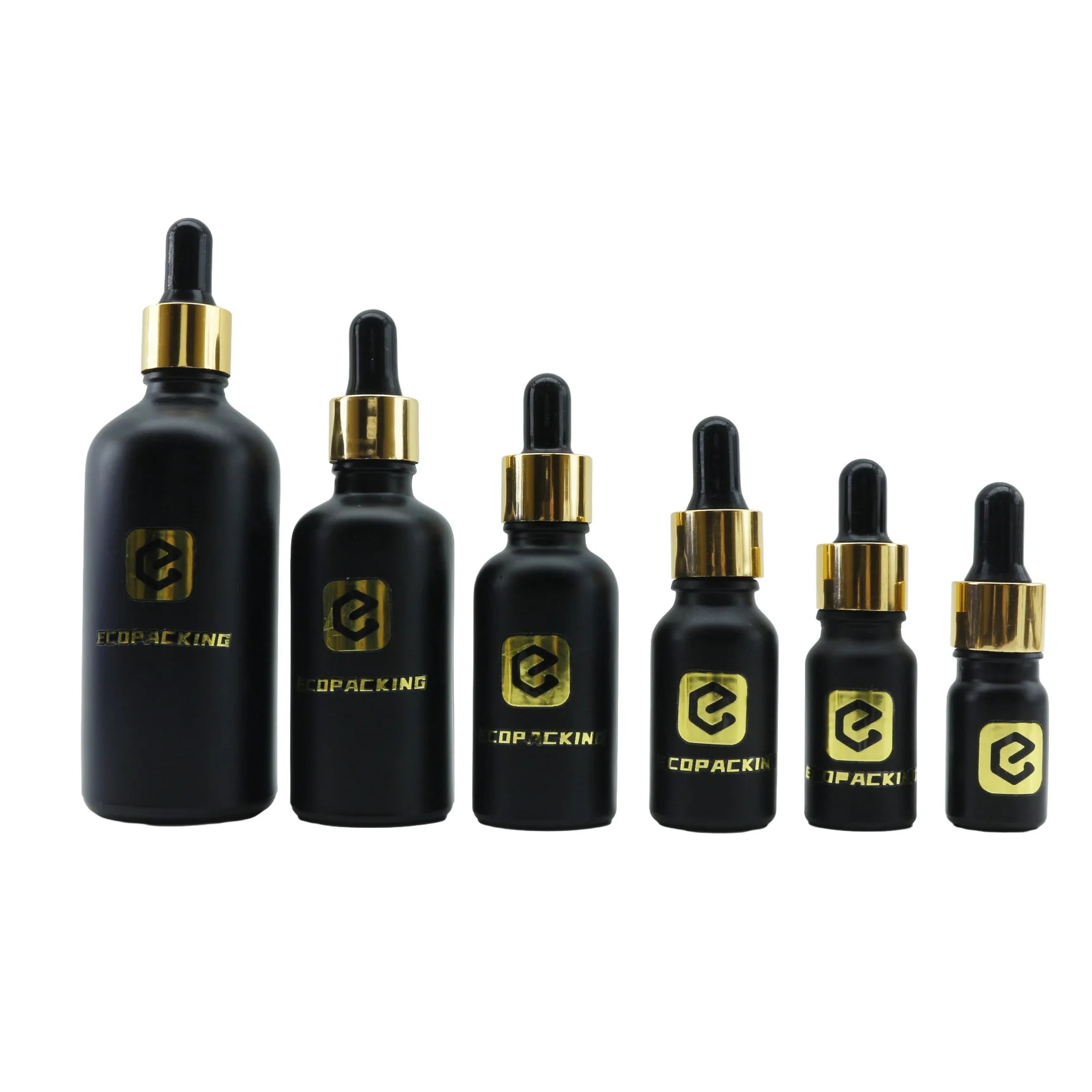 Luxury 5ml 10ml 20ml 30ml 50ml 100ml Matte Frosted Black Glass Dropper Bottle Essential Oil Bottles Gold Cap Lid