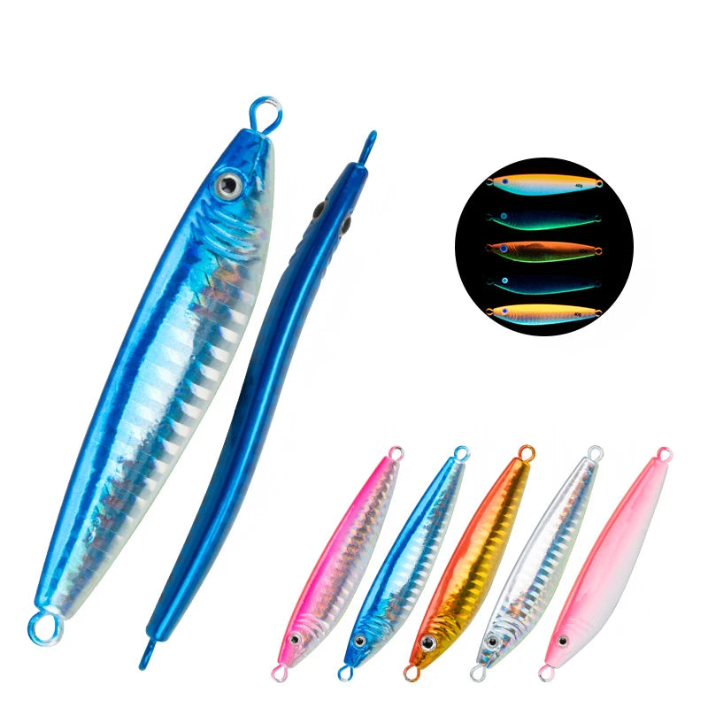 TEASER J2 Saltwater Fishing Luminous Metal Jigging Lure 80g Hard Lead Metal Jigbait Sinking Fishing Jigging Bait