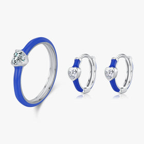 925 Sterling Silver Colorful Klein Blue Enamel Rings Multi-Color Fashion Delicate Hoop Earrings Fine Jewelry Sets for Women