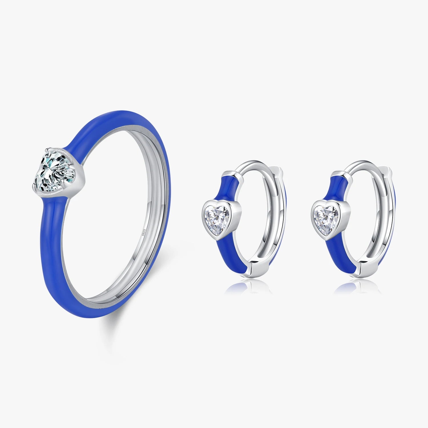 925 Sterling Silver Colorful Klein Blue Enamel Rings Multi-Color Fashion Delicate Hoop Earrings Fine Jewelry Sets for Women