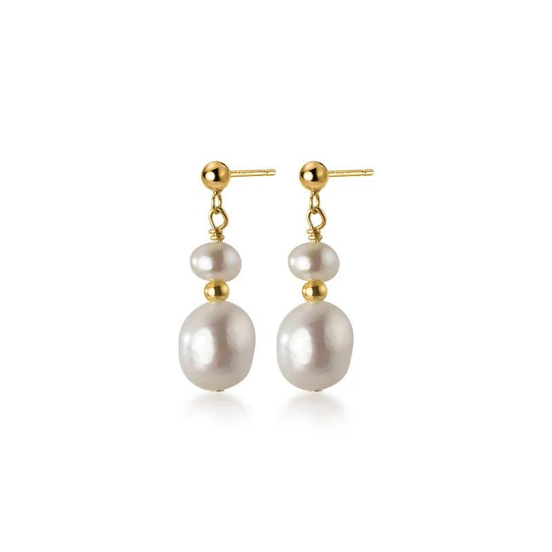 925 Sterling Silver Natural Irregular Baroque Pearl Pendant Statement Gold Plated Dangle Drop Earrings Fashion Jewelry for Women