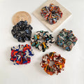 MIO Vintage Multiple Style Print Hair Scrunchies Fashion Satin Elastic Hair Tie Fancy Girl Hair Accessories Ponytail Hairband