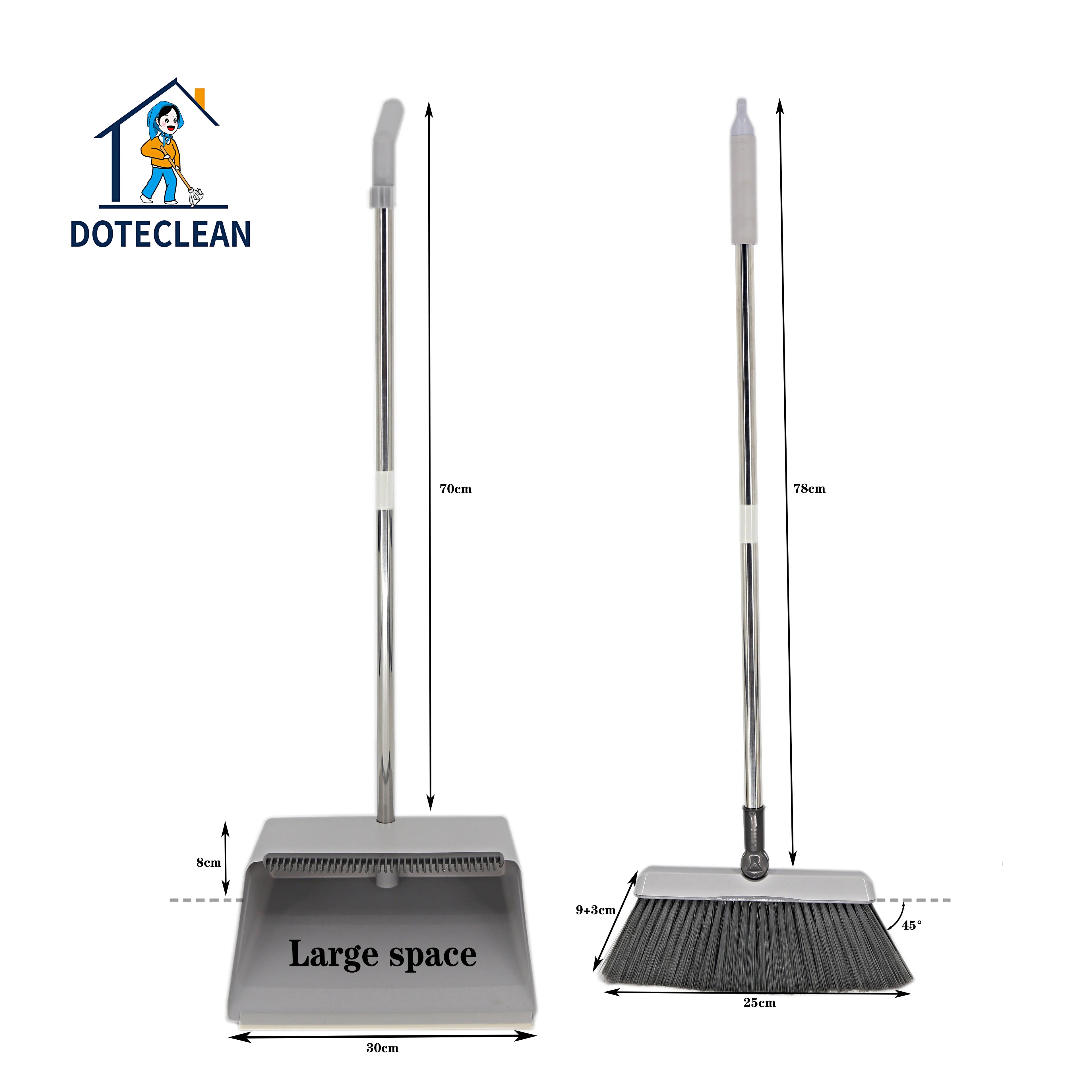 New Design Durable Folding Broom Stainless Steel Handle Eco-friendly Household Cleaning Broom Dustpan Set for Home Use